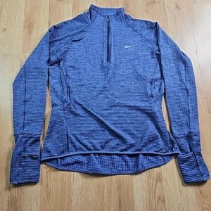 Nike Shirt Womens Medium Blue Element Running Quarter Zip Pullover Gym‎ Thermal